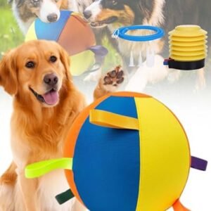 The Mellow Dog Jumbo Ball, Giant Herding Ball for Dogs, Durable Tear-Resistant Inflatable Big Ball with Handle Cover & Pump for Play & Exercise Dogs (21.65in-A)