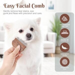 Eye Comb for Dogs & Cats,Wooden Tear Stain Remover for Pets,Gentle Grooming Tool with Rounded Tips,Flea Comb for Small Dogs.