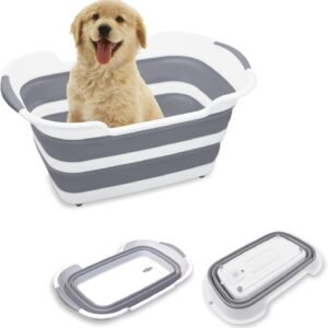 7.1 Gal/27L Multipurpose Collapsible Pet Bathtub Upgraded with Drainage Hole and Pet Hair Collector for Bathing/Shower, Portable Laundry Basket-Foldable Bathing Tub-Storage Organizer.
