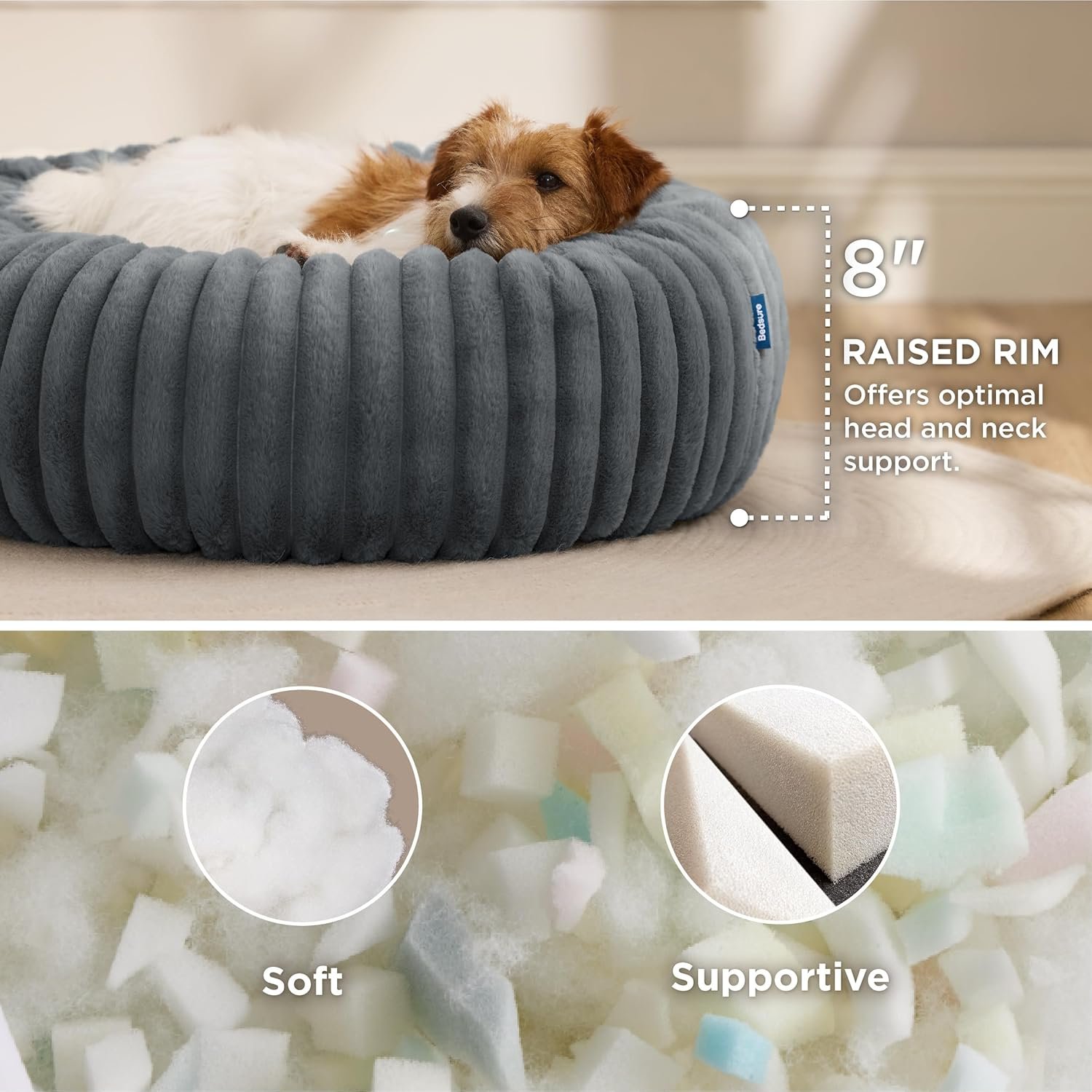 Donut Small Dog Bed - Dog Beds for Small Dogs with Corduroy Fleece & Anti Slip Bottom, Round Faux Fur Pet Beds with Washable Removable Cover, Warm Grey, 27x27x8 inches - Image 6