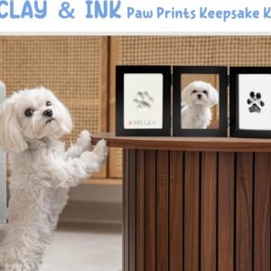 Ink&Clay Paw Print Frame Keepsake,Inkless Ink Pad & Soft Clay for Dogs/Cats Paw Prints,Pet Paw Print Impression Kit,Gifts for Pet Owners-Black