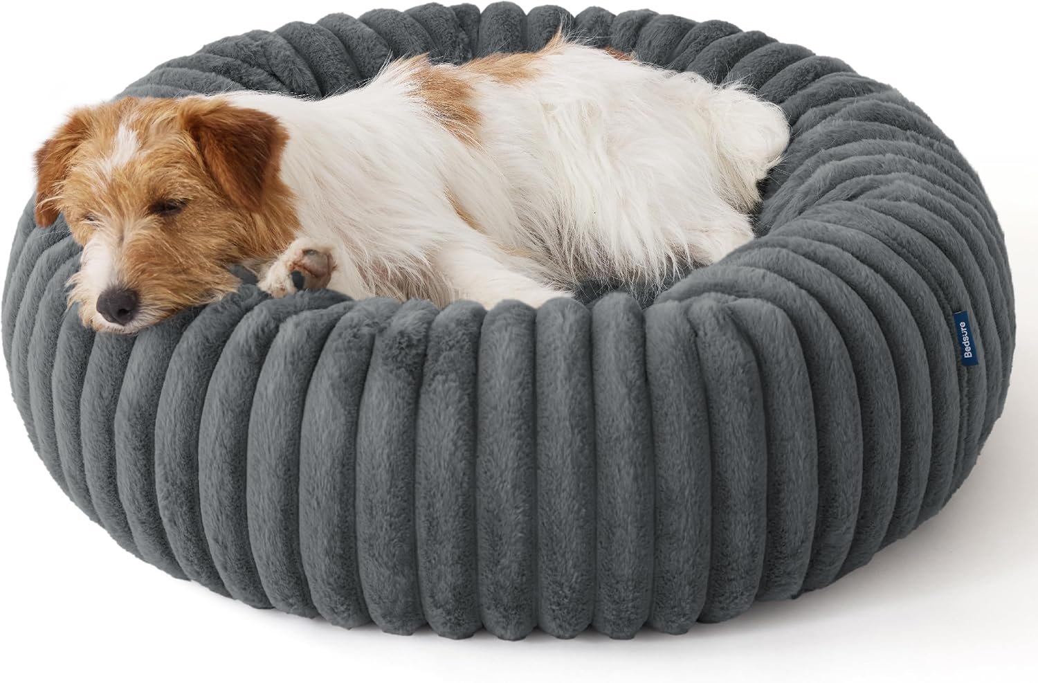 Donut Small Dog Bed - Dog Beds for Small Dogs with Corduroy Fleece & Anti Slip Bottom, Round Faux Fur Pet Beds with Washable Removable Cover, Warm Grey, 27x27x8 inches - Image 3