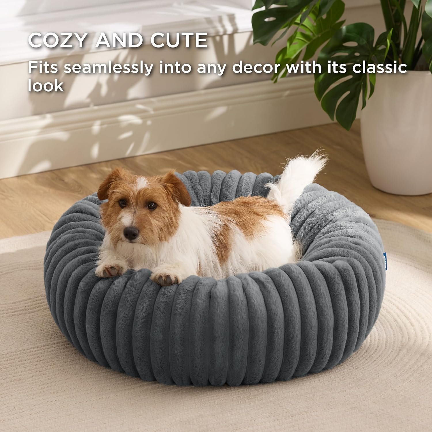 Donut Small Dog Bed - Dog Beds for Small Dogs with Corduroy Fleece & Anti Slip Bottom, Round Faux Fur Pet Beds with Washable Removable Cover, Warm Grey, 27x27x8 inches - Image 5