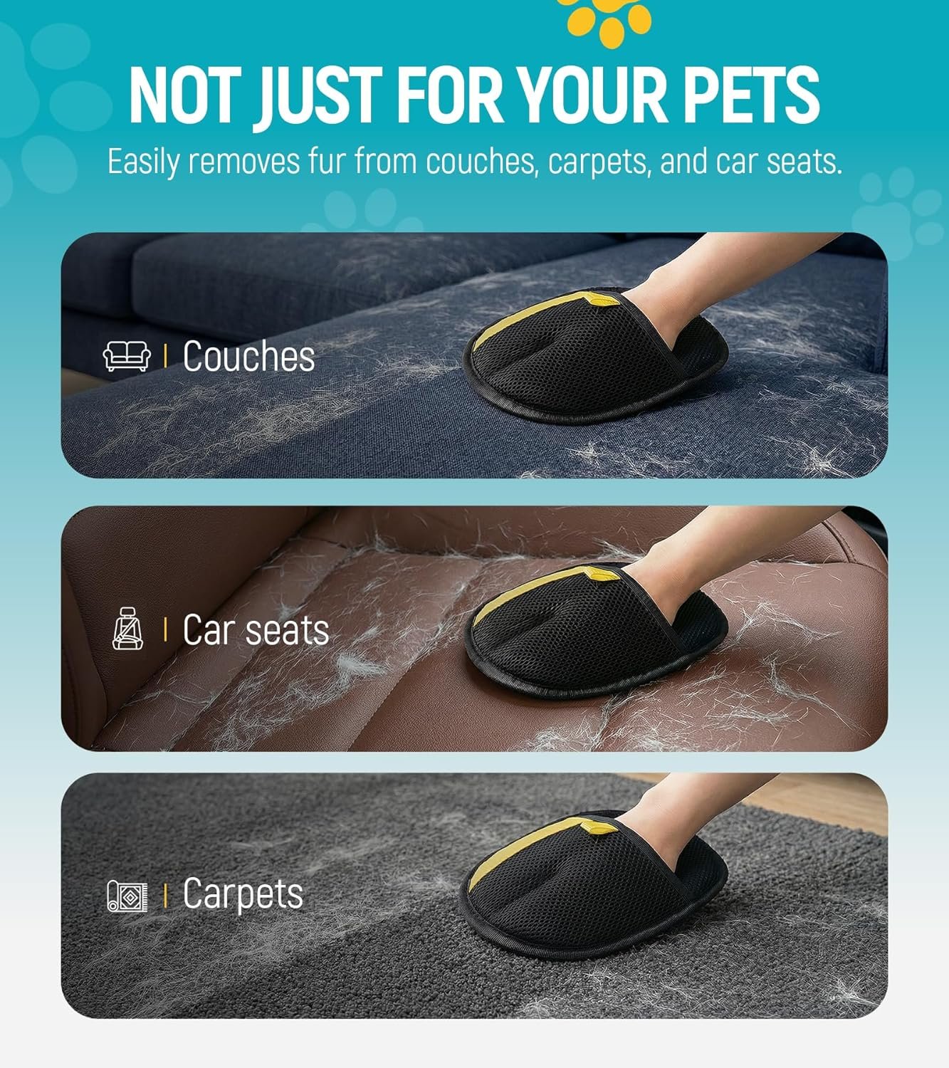 Pet Hair Removal Glove for Dogs & Cats - Upgraded Reusable Electrostatic Pet Hair Glove, Pet Hair Remover Tool for Laundry, Couch, Carpet & Car Seat, Gentle Grooming Mitt - Image 3