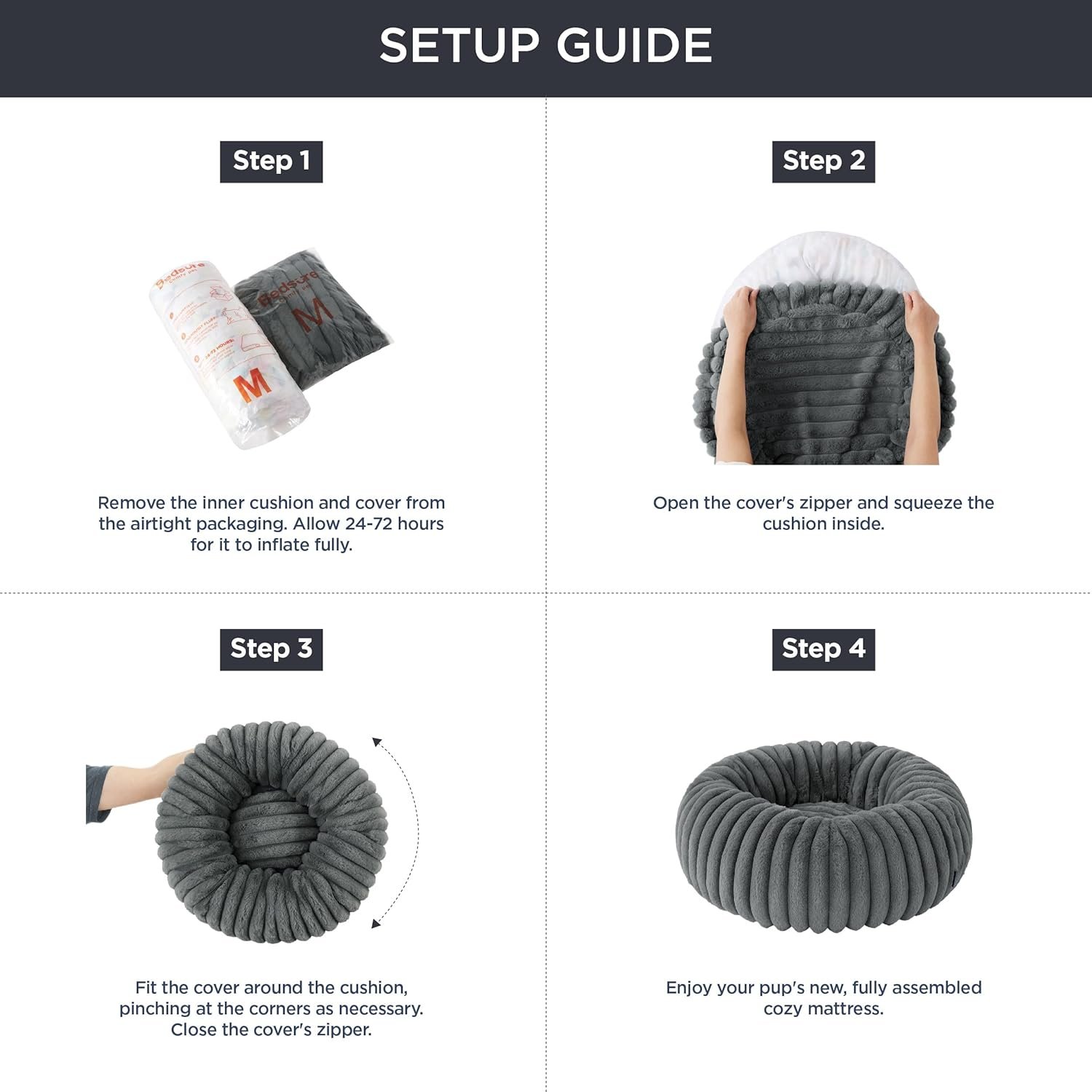 Donut Small Dog Bed - Dog Beds for Small Dogs with Corduroy Fleece & Anti Slip Bottom, Round Faux Fur Pet Beds with Washable Removable Cover, Warm Grey, 27x27x8 inches - Image 4