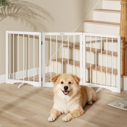Free Standing Dog Gate Indoor, Foldable Dog Gate for Doorways Stairs Hallways, 3-Panel Freestanding Pet Gate with Support Feet for Stability, Folding Puppy Gate Easy to Move, Doggy Gate 54"x24"