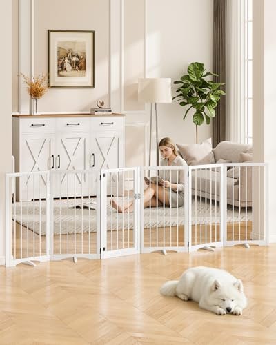 Free Standing Dog Gate Indoor, Foldable Dog Gate for Doorways Stairs Hallways, 3-Panel Freestanding Pet Gate with Support Feet for Stability, Folding Puppy Gate Easy to Move, Doggy Gate 54"x24" - Image 2